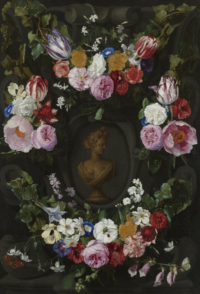 Garland of Flowers Surrounding a Bust of Flora by Jan Philip van Thielen